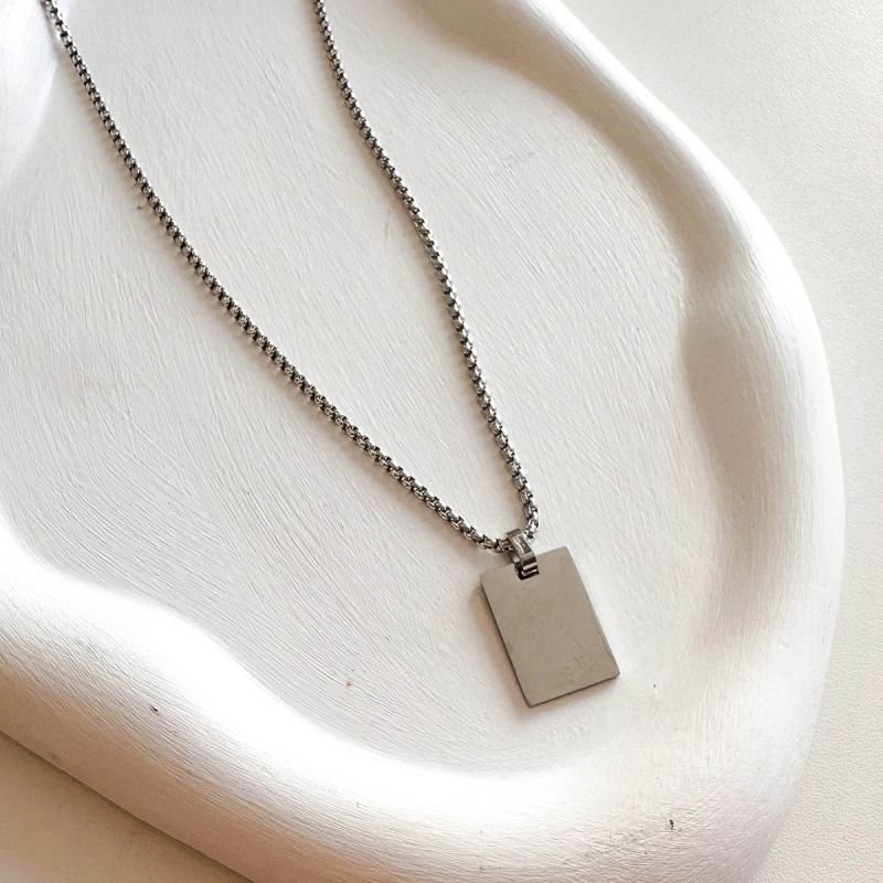 Colar Masculino Aço Personalizado Retangular Pequeno