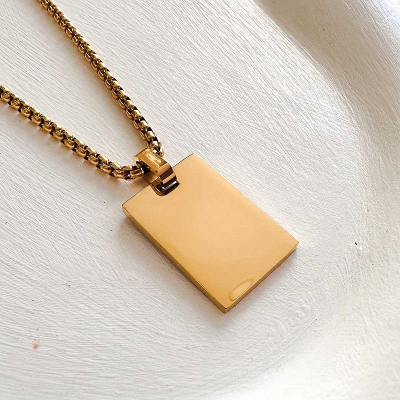 Colar Masculino Aço Personalizado Retangular Pequeno
