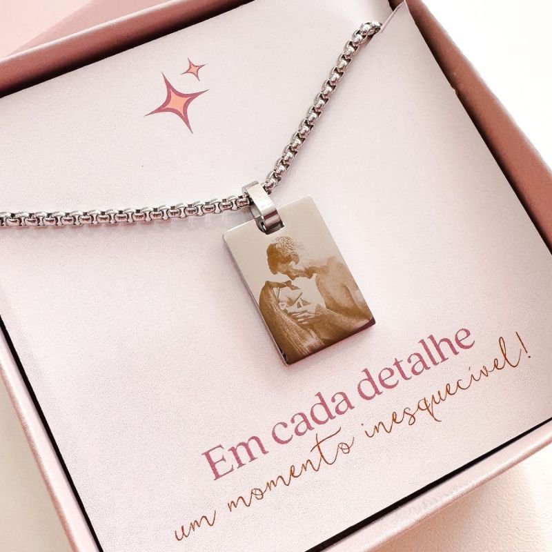 Colar Masculino Aço Personalizado Retangular Pequeno