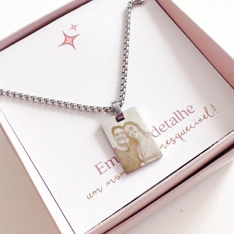 Colar Masculino Aço Personalizado Retangular Pequeno