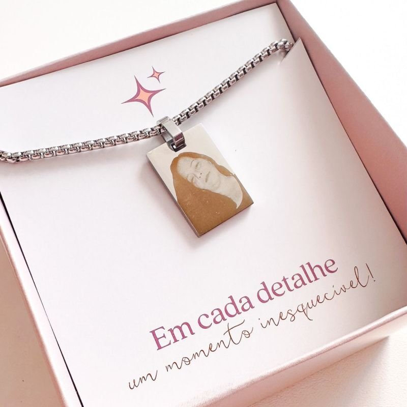 Colar Masculino Aço Personalizado Retangular Pequeno