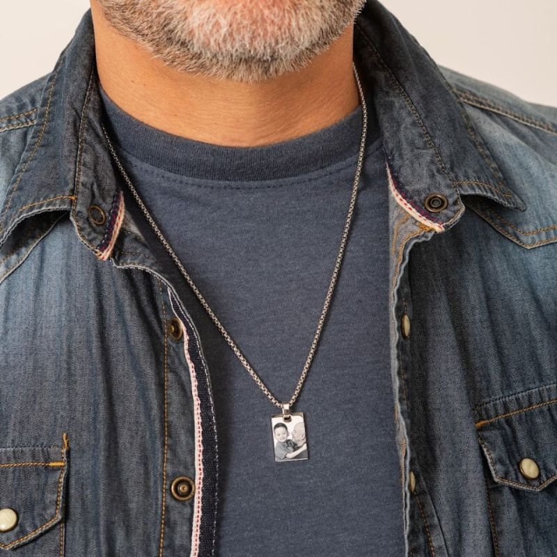 Colar Masculino Aço Personalizado Retangular Pequeno