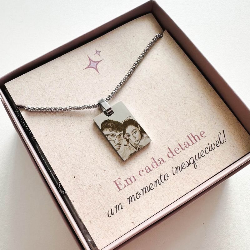 Colar Masculino Aço Personalizado Retangular Pequeno