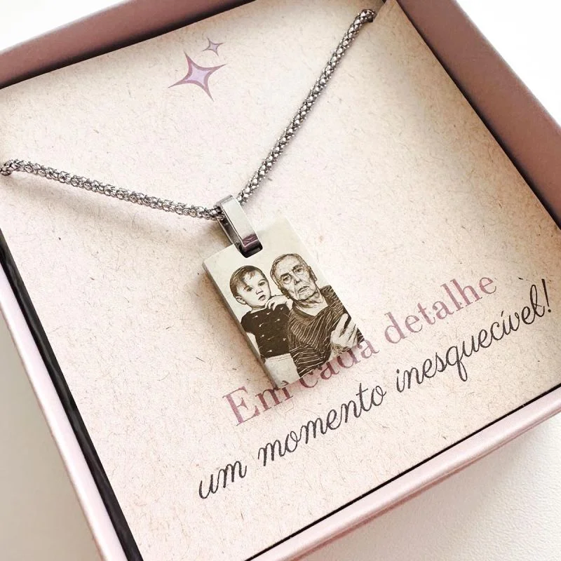 Colar Masculino Aço Personalizado Retangular Pequeno