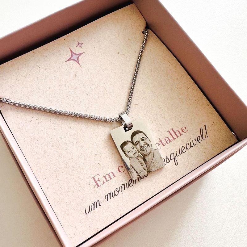 Colar Masculino Aço Personalizado Retangular Pequeno