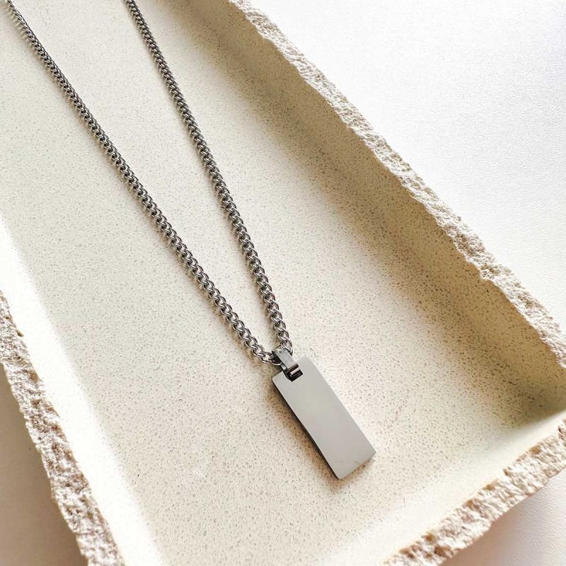 Colar Masculino Aço Personalizado Palito Retangular Pequeno