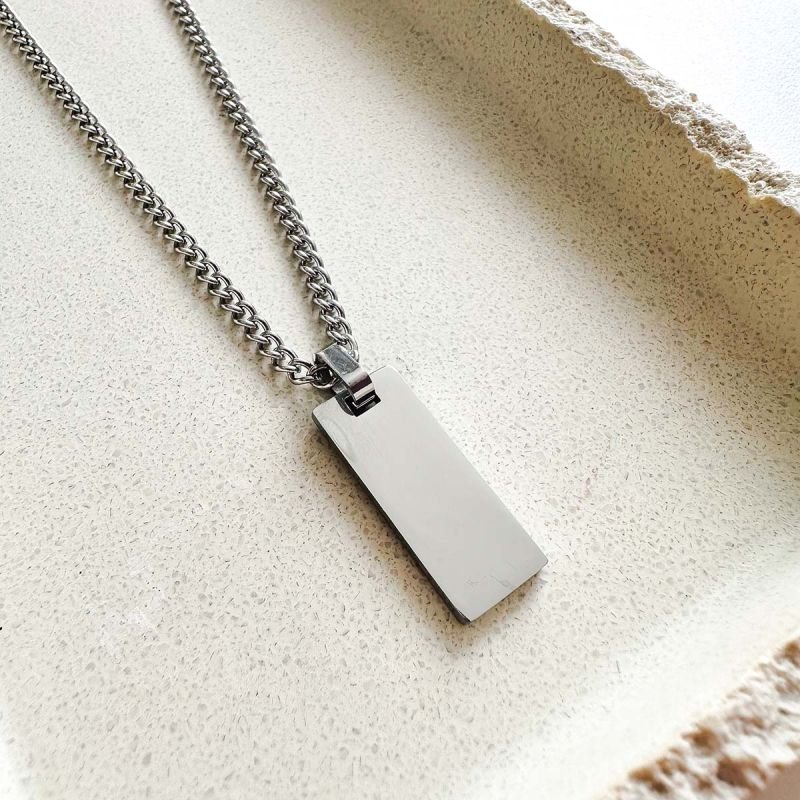 Colar Masculino Aço Personalizado Palito Retangular Pequeno