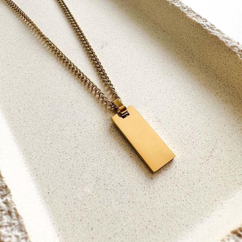 Colar Masculino Aço Personalizado Palito Retangular Pequeno