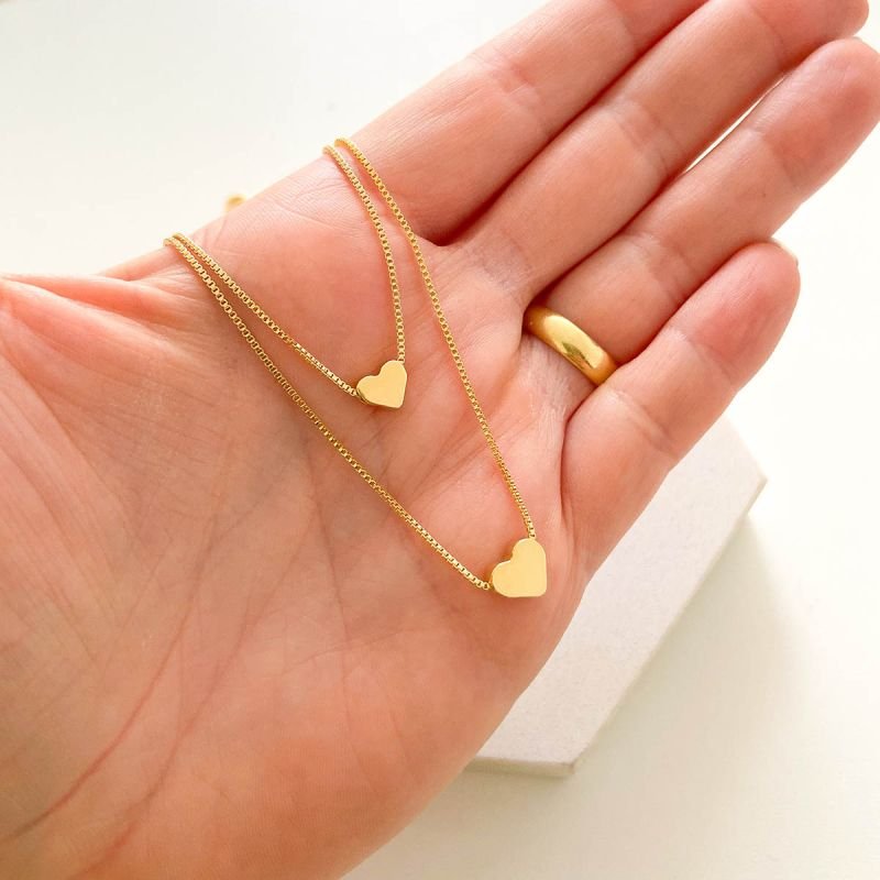 Colar Personalizado Banhado a Ouro 18k Coração Duplo