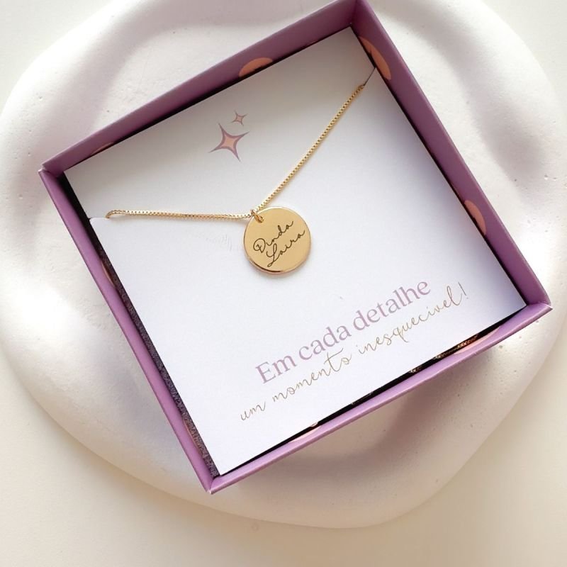 Colar Personalizado Banhado a Ouro 18k Medalha Nome