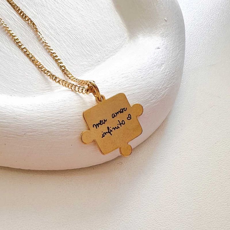 Colar Personalizado Banhado a Ouro 18k Quebra Cabeça Masculino