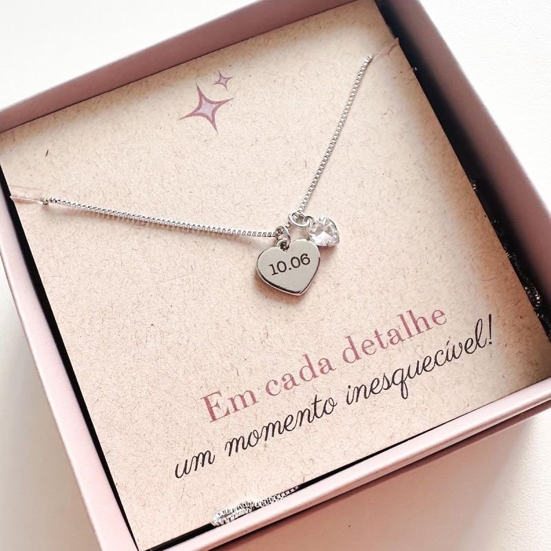Colar Personalizado Banhado a Ródio Nome Coração