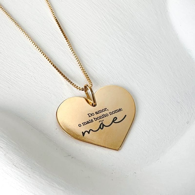 Colar Personalizado Banhado Coração Grande