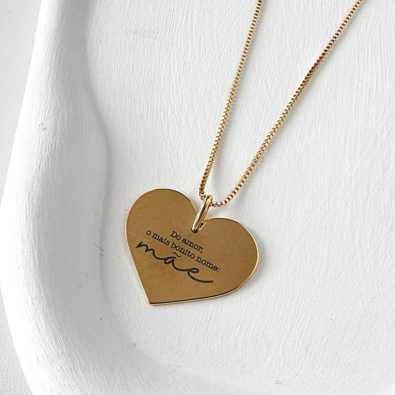 Colar Personalizado Banhado Coração Grande