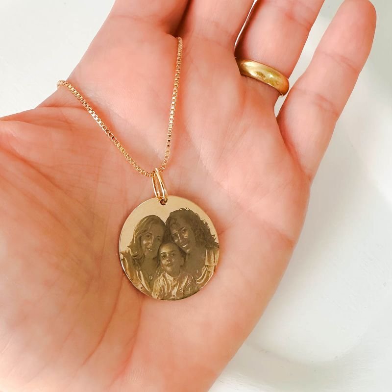 Colar Personalizado Banhado Medalha Redonda Grande