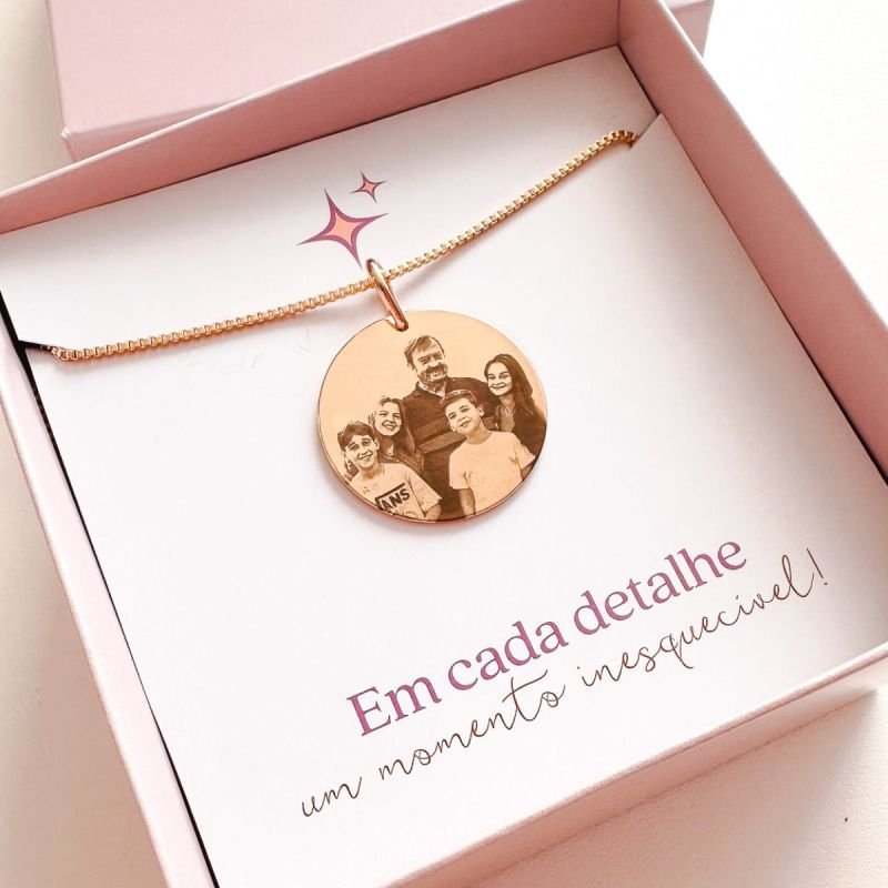 Colar Personalizado Banhado Medalha Redonda Grande