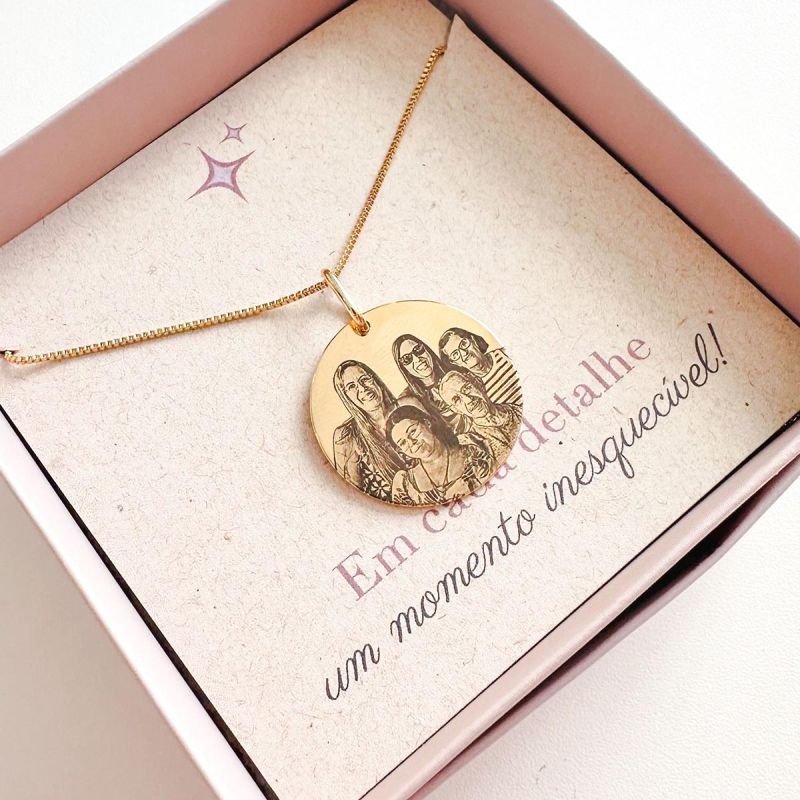 Colar Personalizado Banhado Medalha Redonda Grande