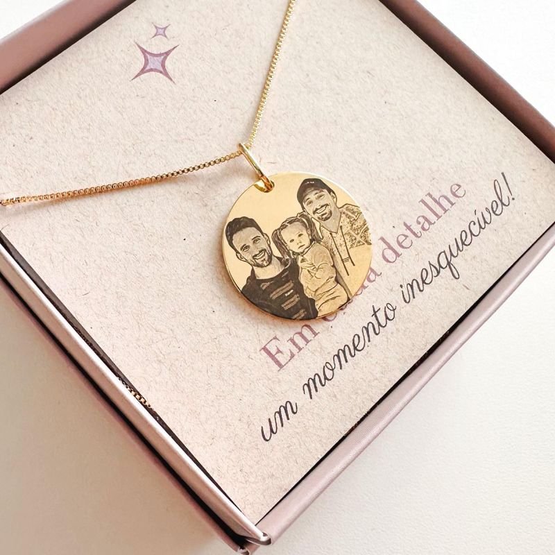 Colar Personalizado Banhado Medalha Redonda Grande