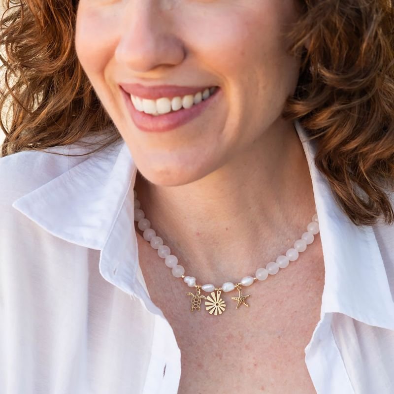 Colar Quartzo Branco Pingentes do Mar