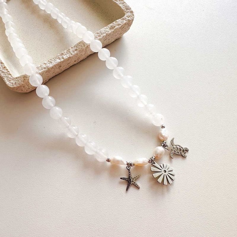 Colar Quartzo Branco Pingentes do Mar