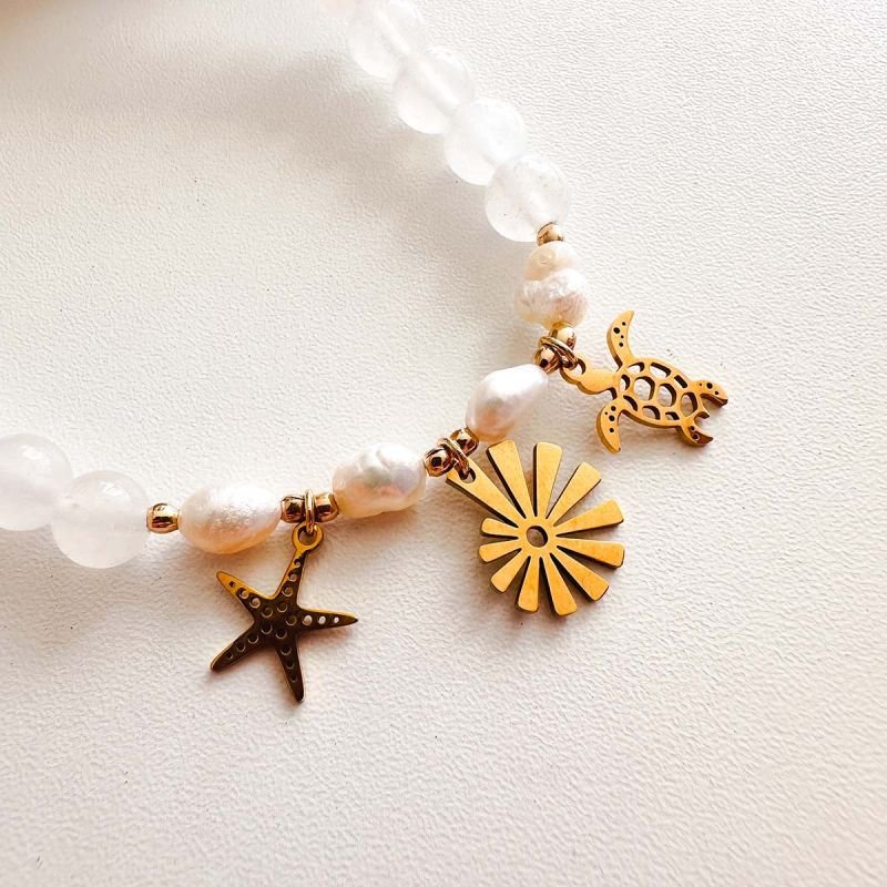 Colar Quartzo Branco Pingentes do Mar