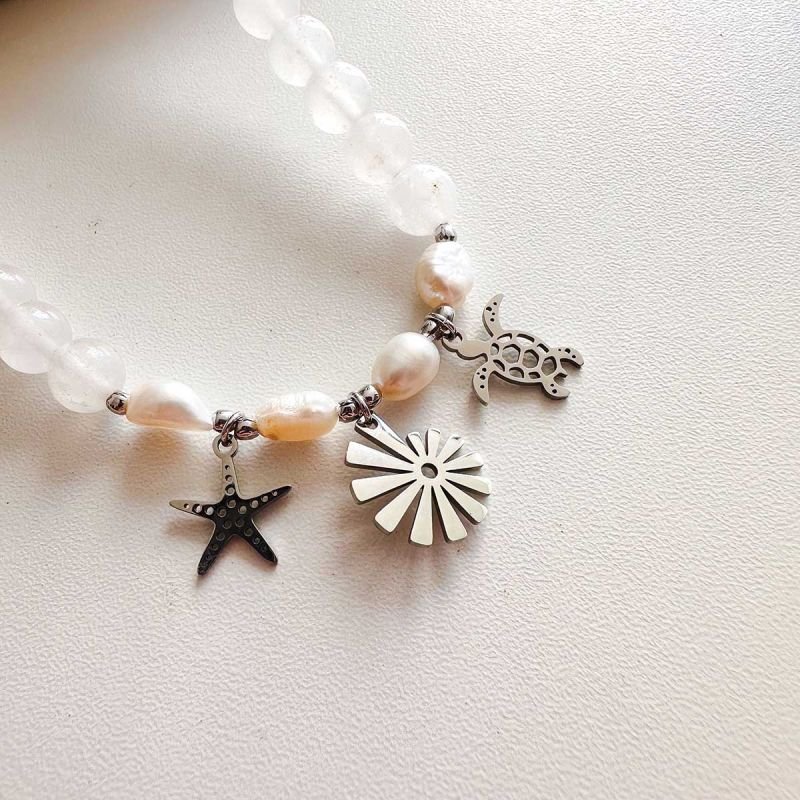 Colar Quartzo Branco Pingentes do Mar