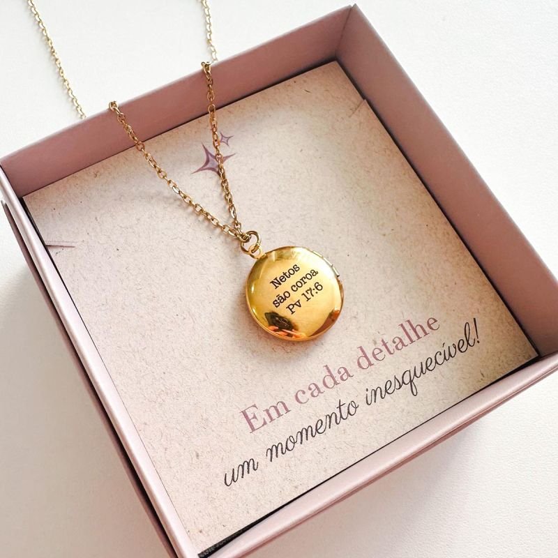 Colar Relicário Personalizado Aço Redondo + Foto Corrente 45 cm