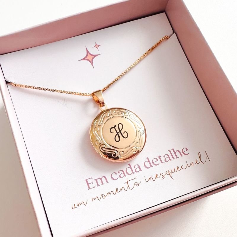 Colar Relicário Personalizado Banhado a Ouro 18k Redondo + Foto