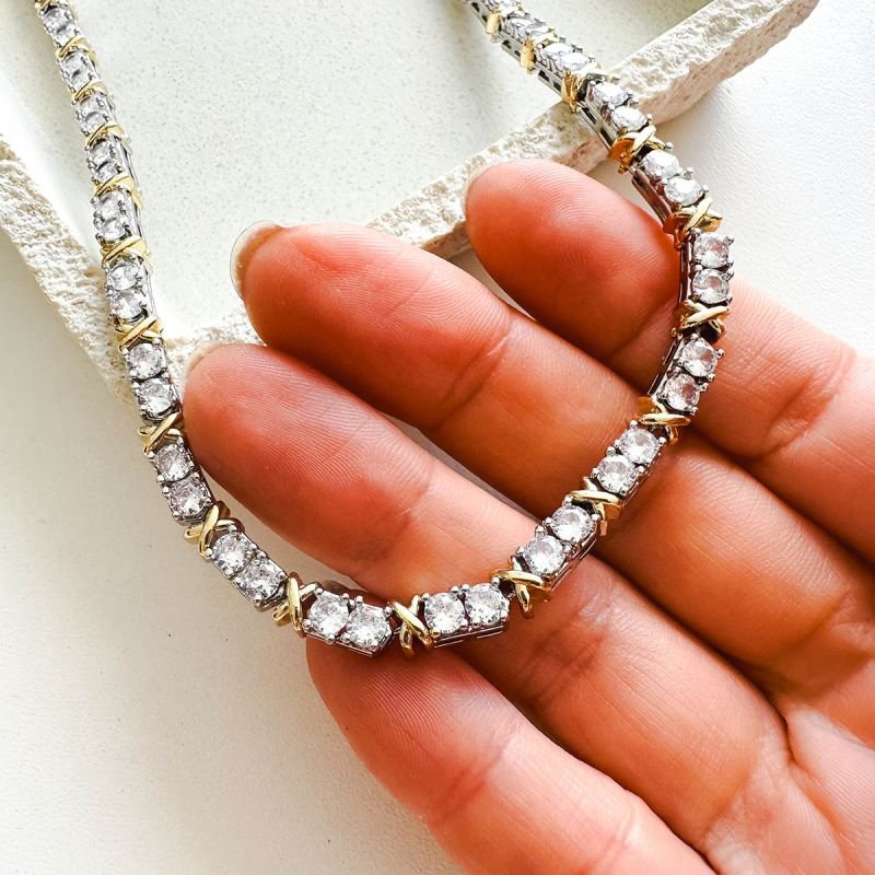 Colar Bijuteria Riviera Bicolor com Strass