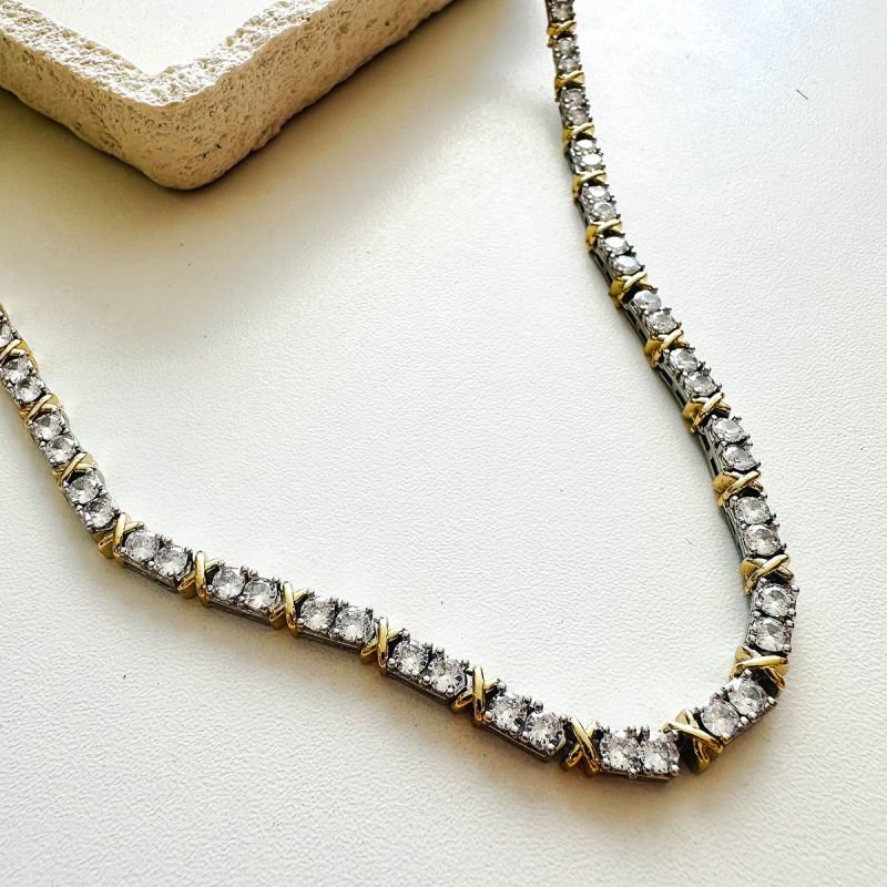 Colar Bijuteria Riviera Bicolor com Strass