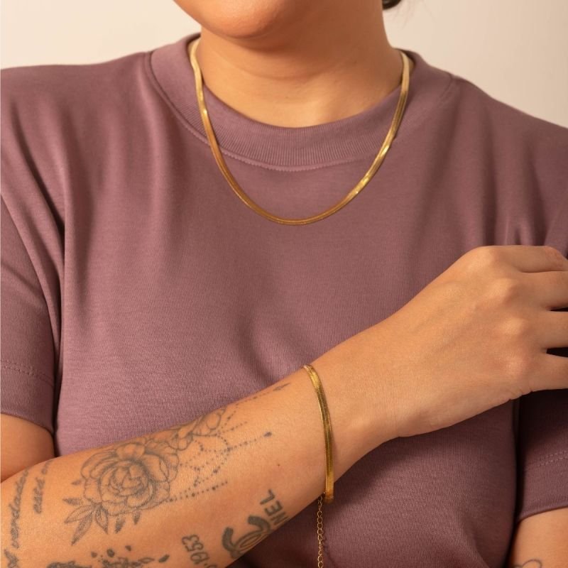 Conjunto Aço Colar e Pulseira Fita Largo