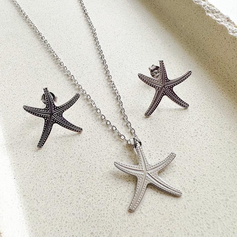 Conjunto Banhado a Ródio Estrela do Mar