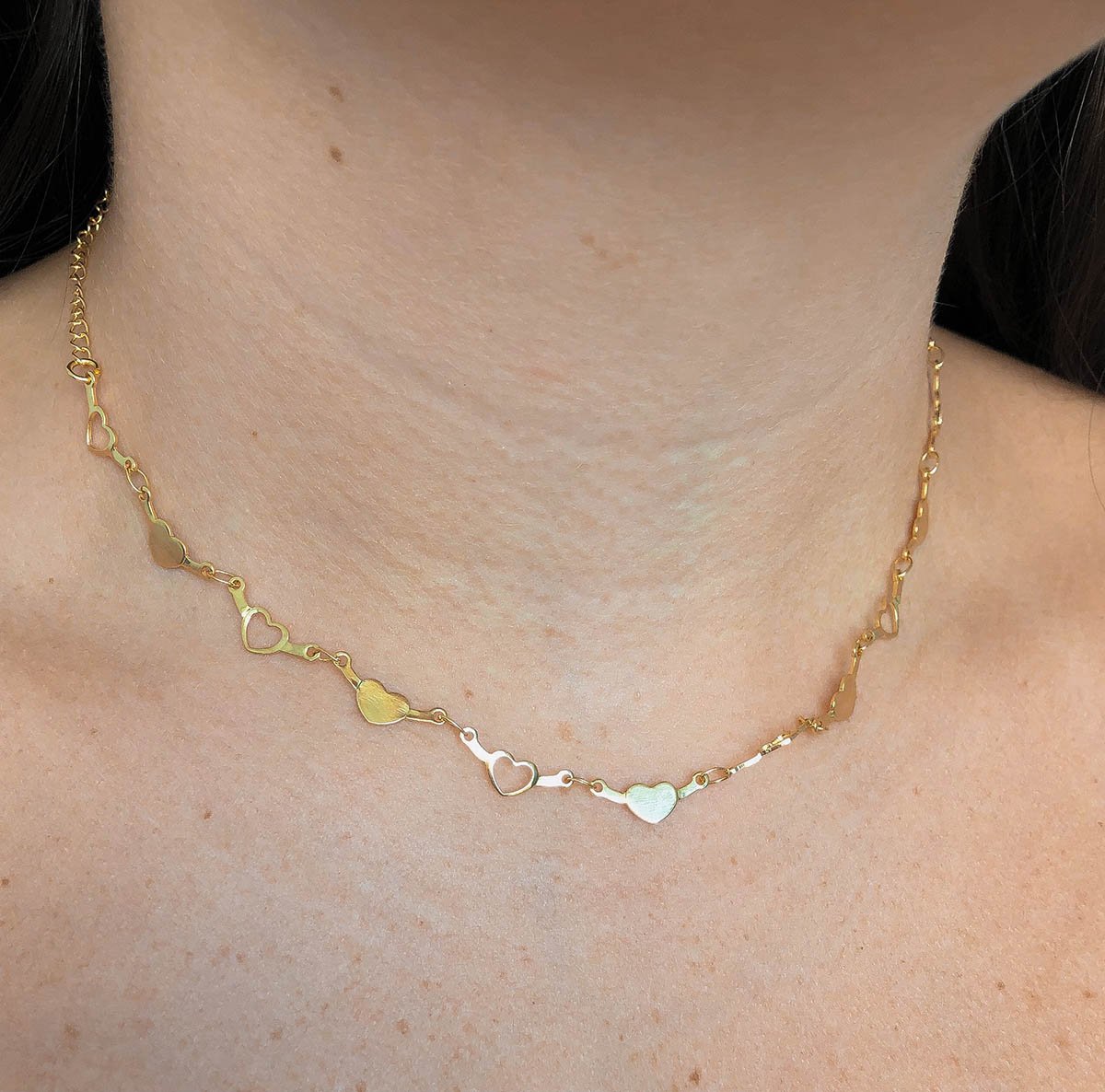 Gargantilha Banhada a Ouro 18k Haste e Coração