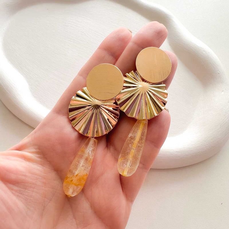 Maxi Brinco Banhado a Ouro 18k Sol e Gota Citrino