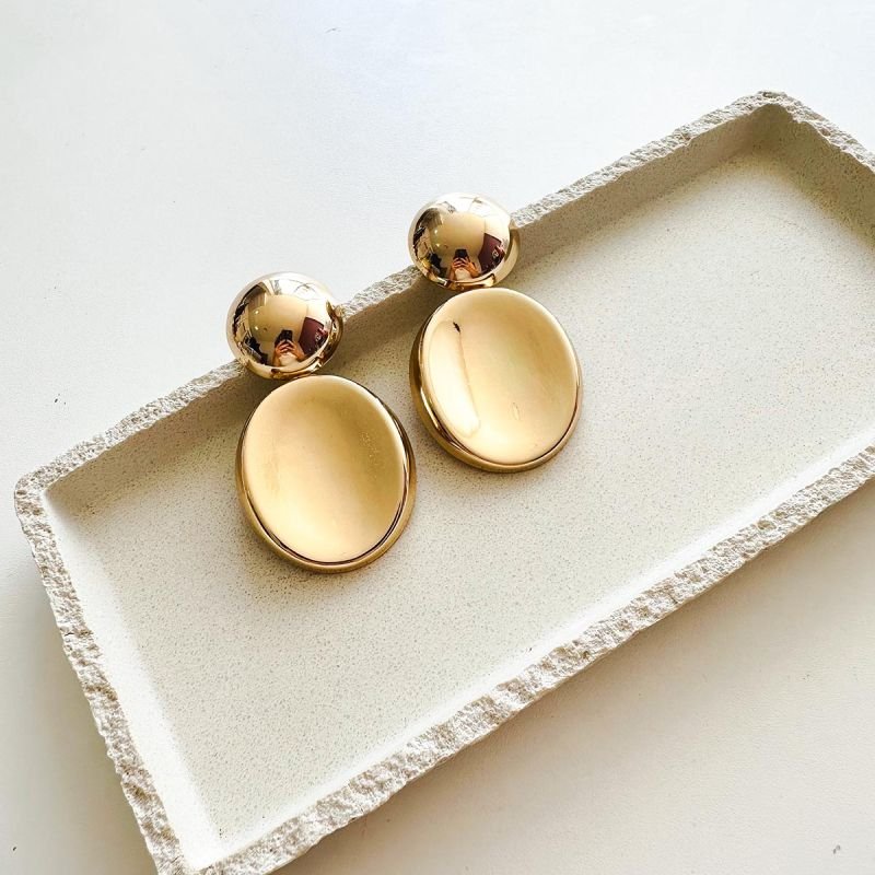 Maxi Brinco Bijuteria Oval Espelhado