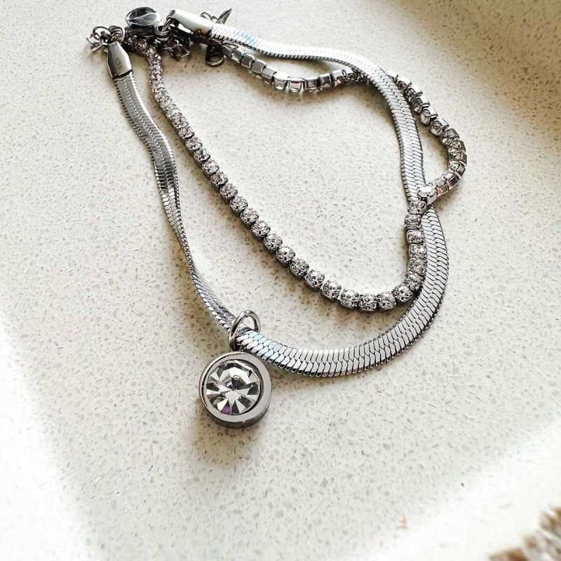 Pulseira Aço Fita Dupla com Strass e Ponto de Luz