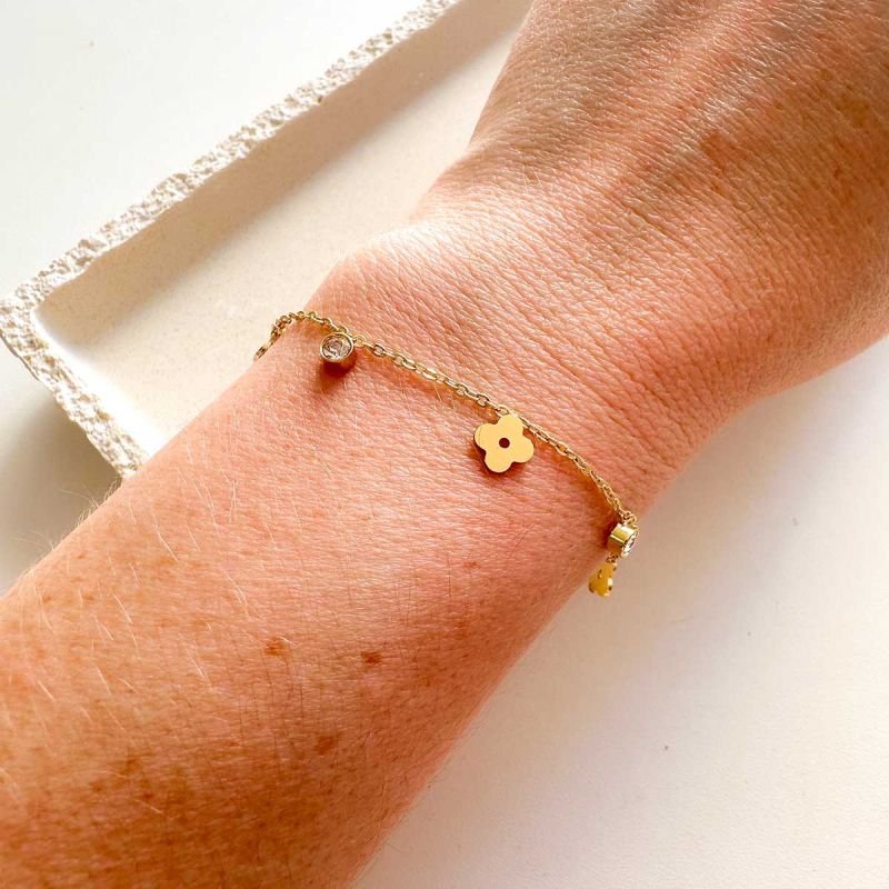 Pulseira Aço Flor e Ponto de Luz