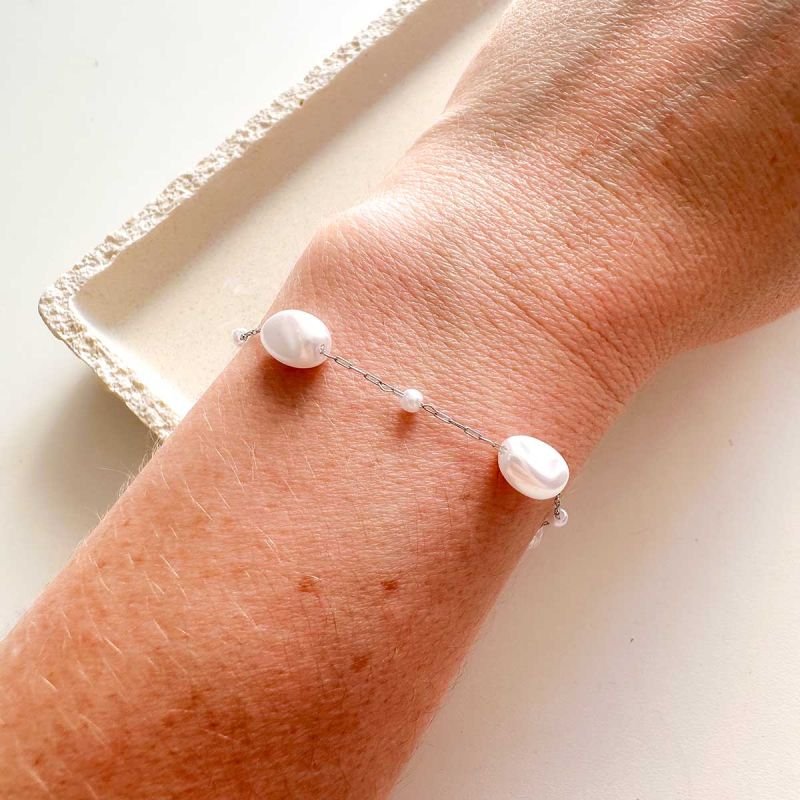 Pulseira Aço Pérolas