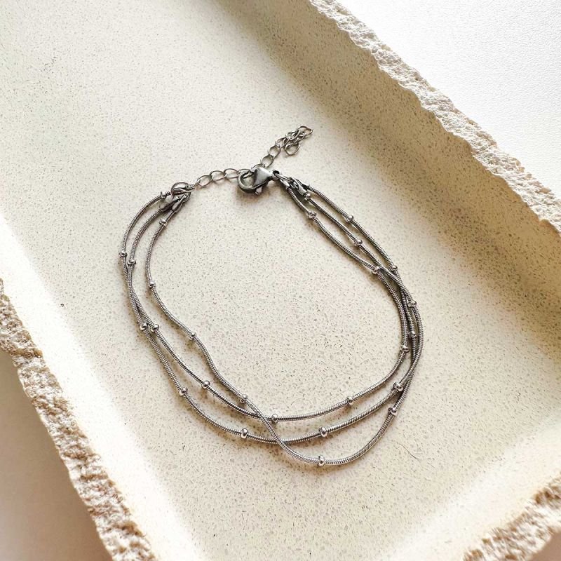 Pulseira Aço Tripla com Bolinhas
