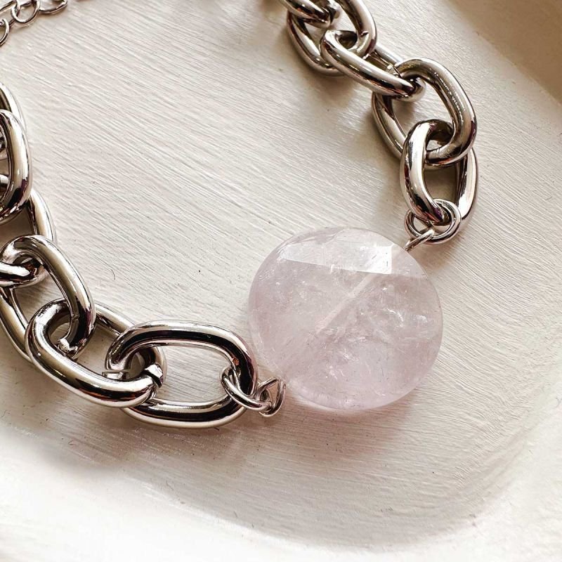 Pulseira Banhada a Ródio Elos com Ametista Clara