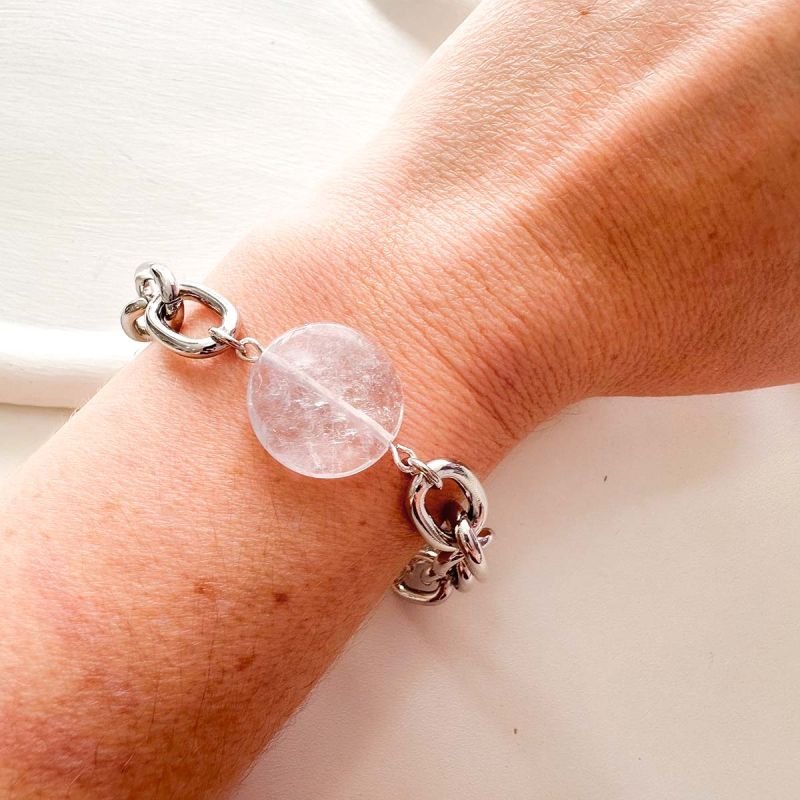 Pulseira Banhada a Ródio Elos com Ametista Clara