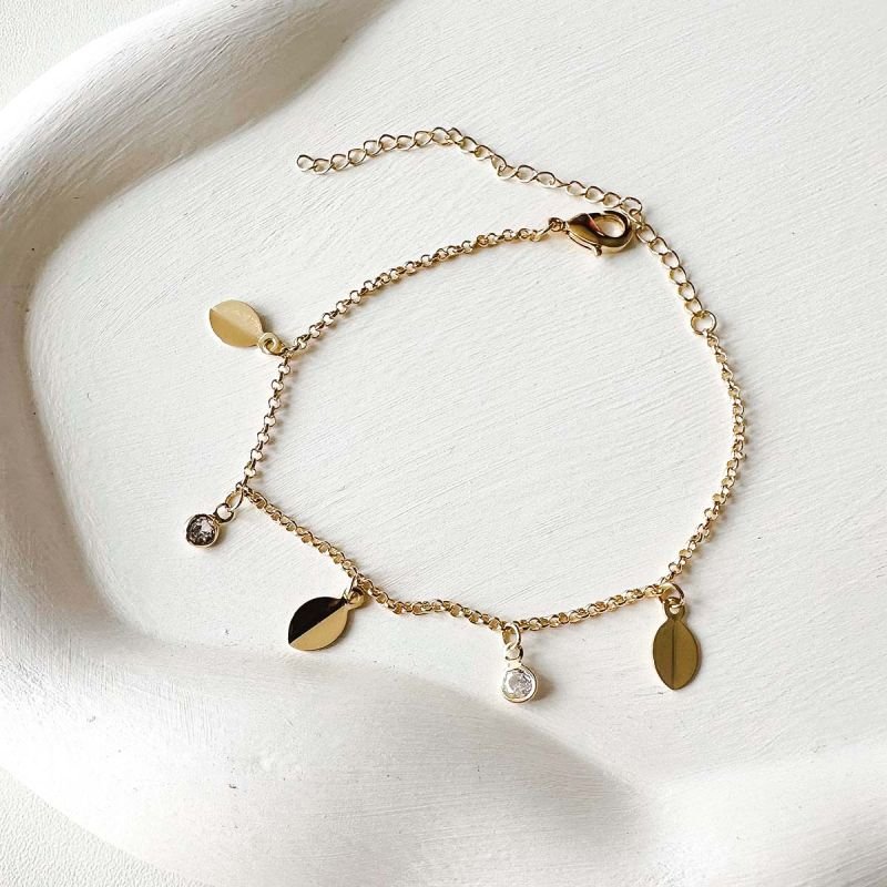 Pulseira Banhada Folhas e Zircônia