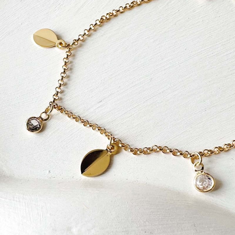 Pulseira Banhada Folhas e Zircônia