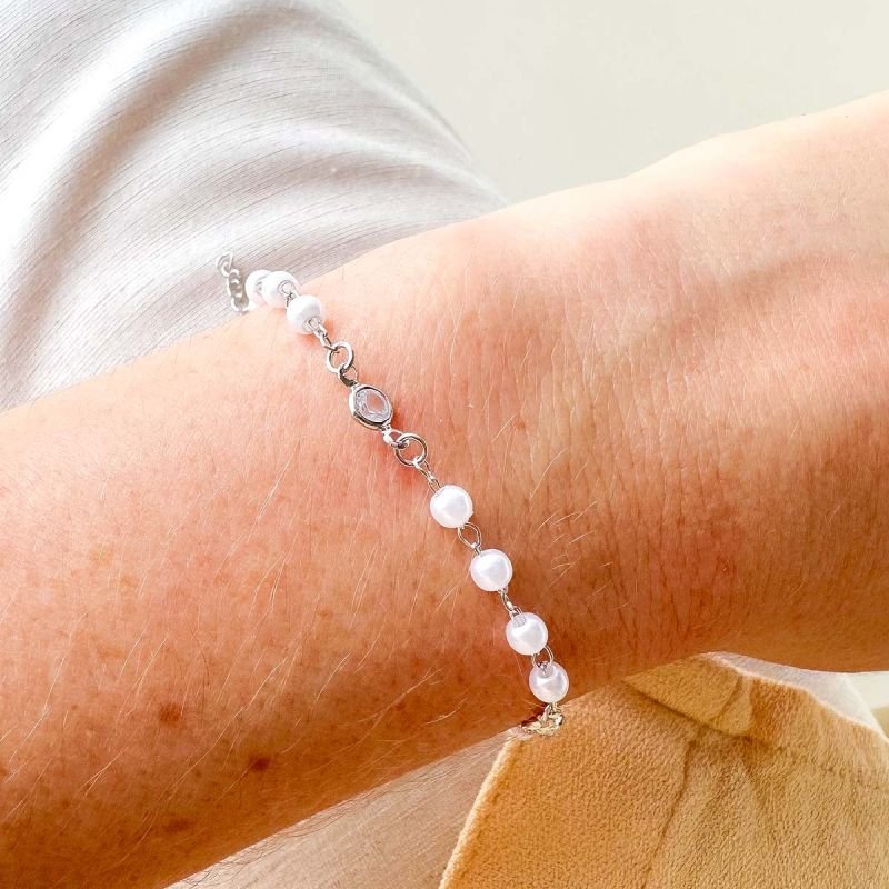 Pulseira Banhada Pérola e Ponto de Luz
