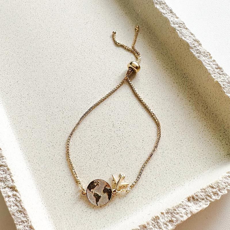 Pulseira Banhada Slide Mapa-Múndi