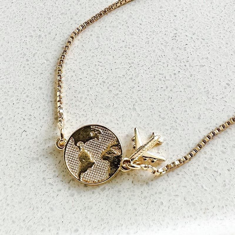 Pulseira Banhada Slide Mapa-Múndi