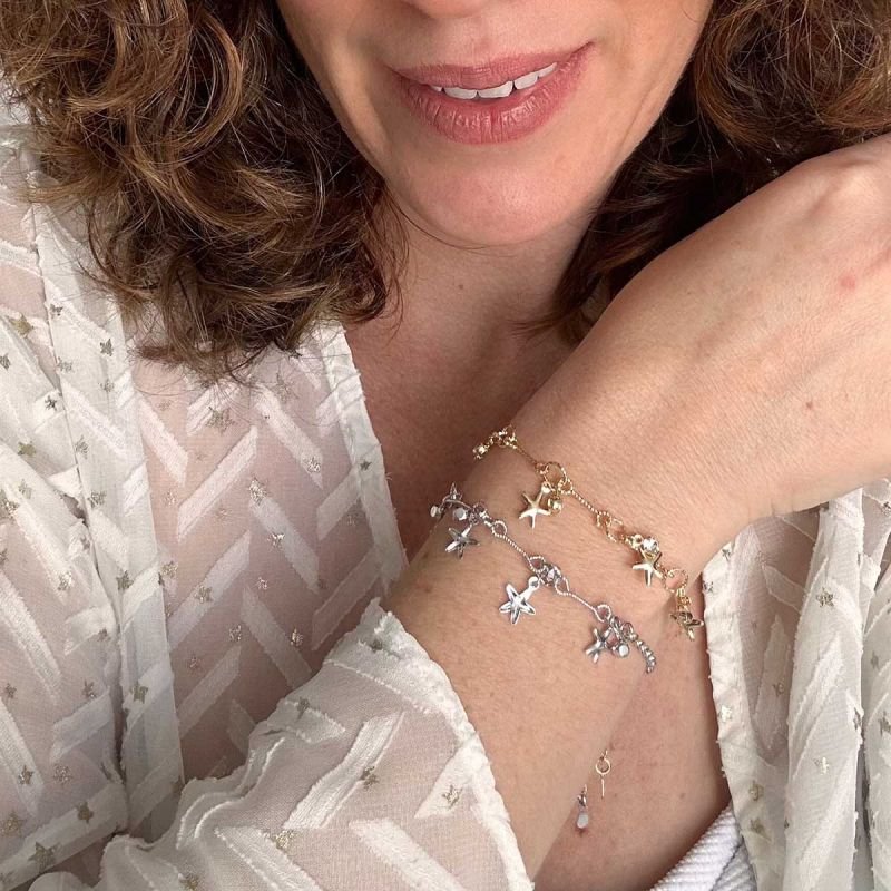 Pulseira Banhado Estrela e Ponto de Luz