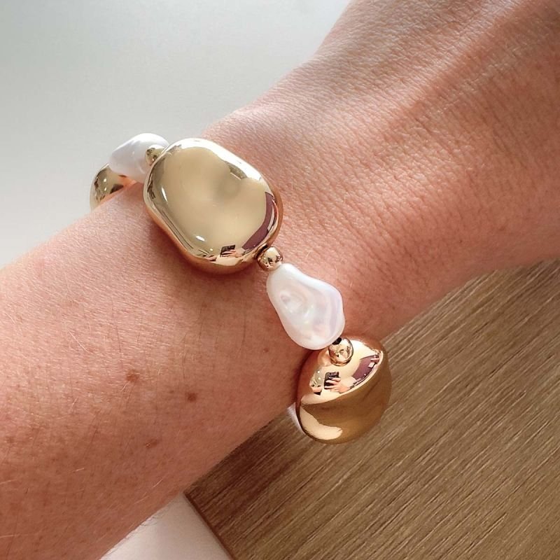 Pulseira Bijuteria Pérola e Metal Orgânico
