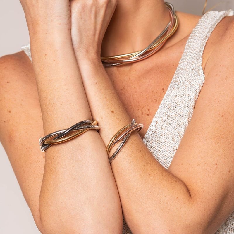 Pulseira Bijuteria Três Banhos Entrelaçados