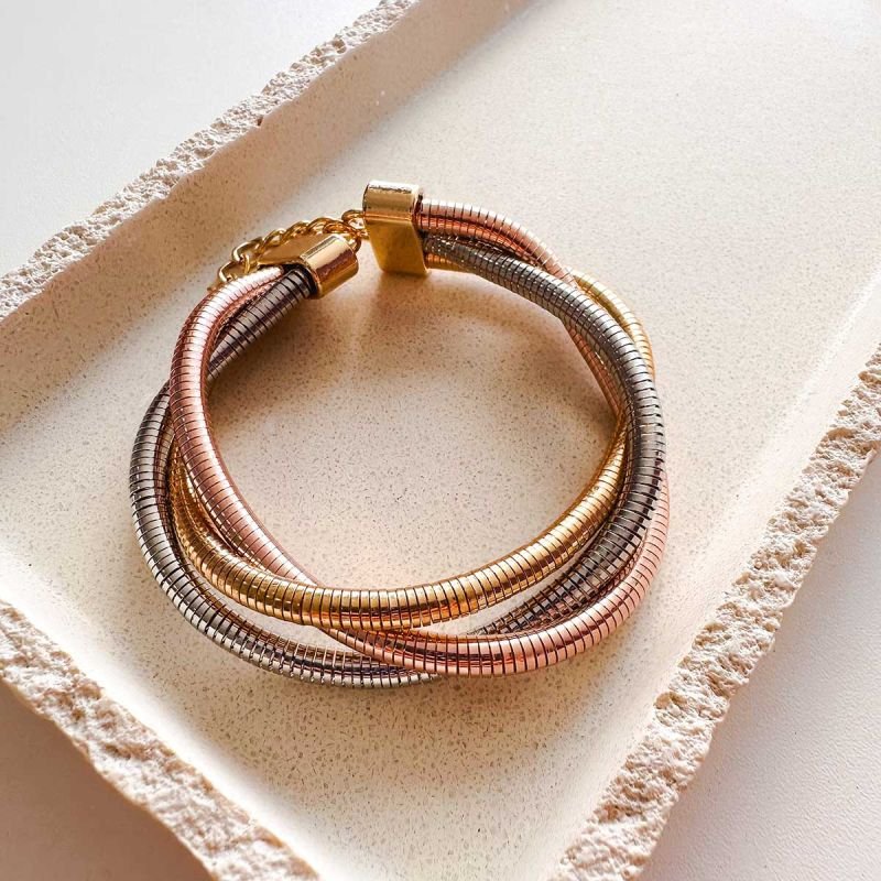 Pulseira Bijuteria Três Banhos Entrelaçados